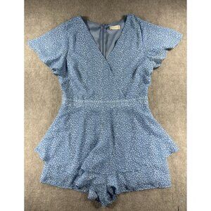 Altar'd State Women's Blue Romper Size Large V-Neck Flutter Sleeve Lined‎